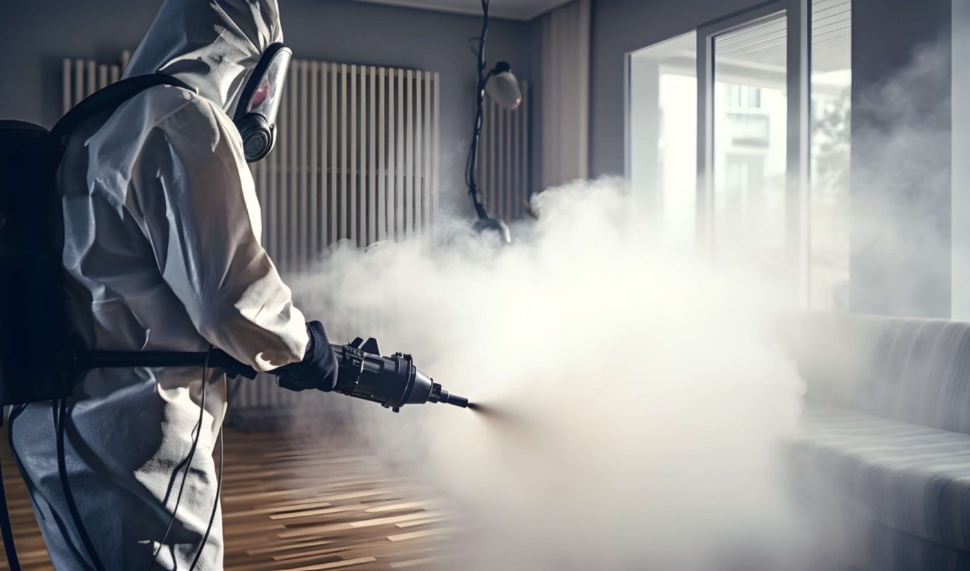 Technicien intervenant à domicile effectuant une atomisation par froid
